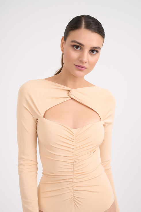 Neck And Chest Detailed Snap Crotch Body With Long Sleeves
